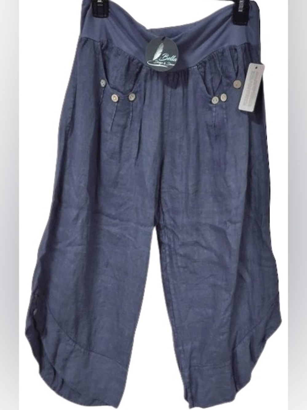 NWT XL Linen Cotton Pants PURO LINO Gray Blue Wood Extra Large Designer Ankle